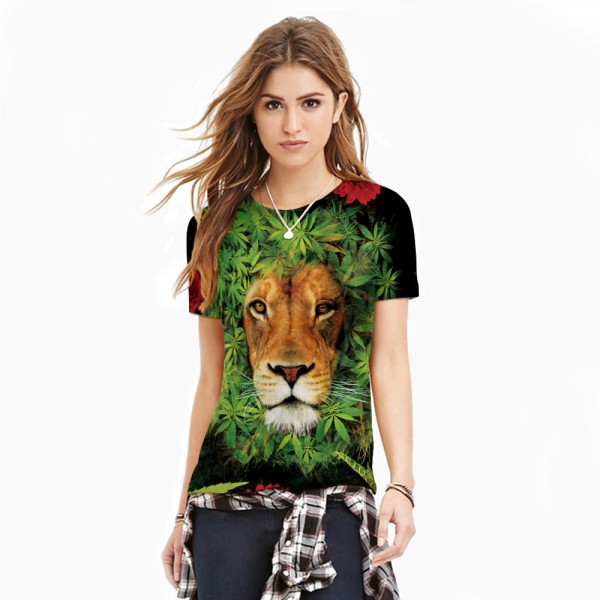  Women Men Punk Style T Shirt Casual Tee Tops Tiger Head & Hemp Leaf Digital Printed Short Sleeve Female T-shirt  Fashion Shirt