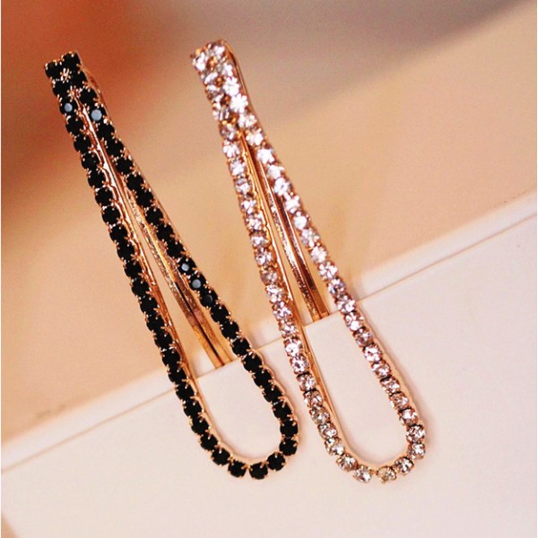 1 Pair (2 Pcs) New Fashion Rehinstone Black/ White Barrette Women Hairpins/ Hair Clips