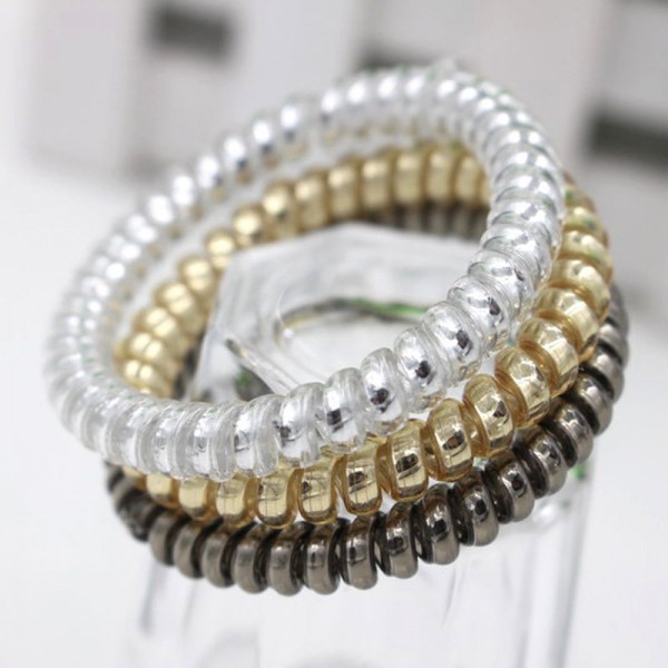 10 Pcs New Arrival Gold/Silver Color Elastic Rubber Telephone Wire Hair Bands Ponytail Holder Hair Accessories