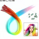 10 Pieces/lot  40cm/16'' Fashion Womens Rainbow Colorful  Straight Grizzly Feather Hair Extensions  With 10pcs Beads For Free