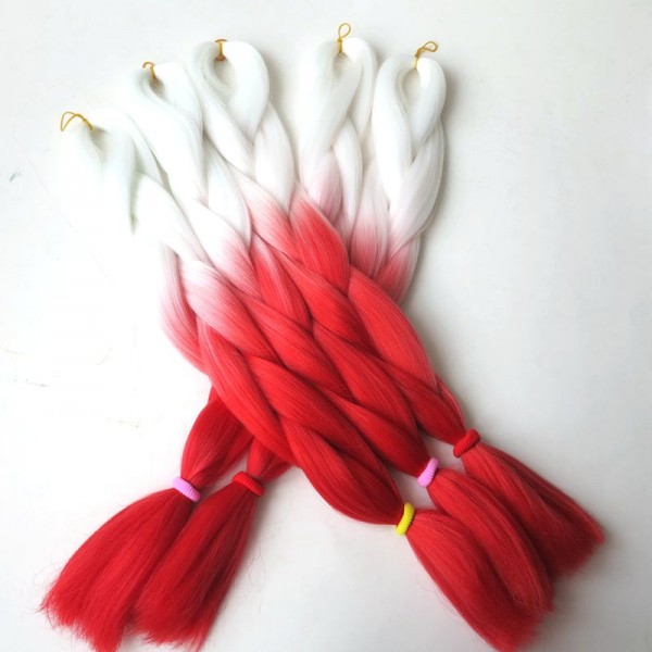 10pcs 100g/pc 24" WHITE NEON CHILI Red Ombre Kanekalon Braiding Hair Synthetic Two Tone Kanekalon Jumbo Braid Hair Extensions