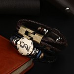 12 Zodiac bracelet Men 2016 vintage bronze Handmade Braid  multilayer Genuine Leather Women Wrap Charm Bracelets Bangles Jewelry