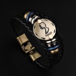 12 Zodiac bracelet Men 2016 vintage bronze Handmade Braid  multilayer Genuine Leather Women Wrap Charm Bracelets Bangles Jewelry