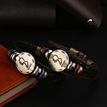 12 Zodiac bracelet Men 2016 vintage bronze Handmade Braid  multilayer Genuine Leather Women Wrap Charm Bracelets Bangles Jewelry