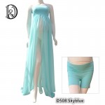 (170cm) Maternity Maxi Dress Boob Tube On Top with Shorts Free Size Split Front Chiffon For Photography Props Dress