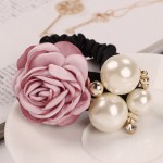 1PC Hot Lady Satin Ribbon Rose Flower Pearls Elastic Rope Hairband Ponytail Holder Hairband Gift Hair Band Accessories