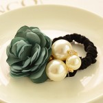 1PC Hot Lady Satin Ribbon Rose Flower Pearls Elastic Rope Hairband Ponytail Holder Hairband Gift Hair Band Accessories