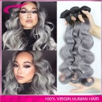 #1b/gray hair extensions body wave Peruvian virgin hair 3pc/lot Peruvian grey hair weave ombre gray hair free shipping