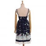 1pc Lolita Girls Snow Doll Print JSK Suspender Dress Fairy Kei Sleeveless Lace Trim Bows Costume