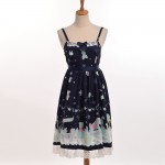 1pc Lolita Girls Snow Doll Print JSK Suspender Dress Fairy Kei Sleeveless Lace Trim Bows Costume