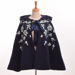 1pc Vintage Style Girls Floral Embroidered Cloak Lolita Hooded Cape Winter Outwear