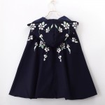 1pc Vintage Style Girls Floral Embroidered Cloak Lolita Hooded Cape Winter Outwear