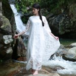 201 Summer Sundress For Women Maxi Dress Three Quarter Sleeve P/C Rose Floral White Beach Dress Bohemian Long Dress Robe Longue