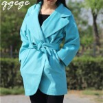 2015  Women Coats pure color Large lapel  belt Blends Korean Style Brief  Overcoats Trench lady Loose Coats 3 colors