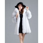 2015 Luxury Ladies' Real Fox Fur Coat Jacket Cotton Lining with Hooded Winter Women Fur Outerwear Coats Overcoat -30 Degree 1002