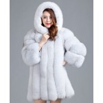 2015 Luxury Ladies' Real Fox Fur Coat Jacket Cotton Lining with Hooded Winter Women Fur Outerwear Coats Overcoat -30 Degree 1002