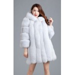 2015 Luxury Ladies' Real Fox Fur Coat Jacket Cotton Lining with Hooded Winter Women Fur Outerwear Coats Overcoat -30 Degree 1002