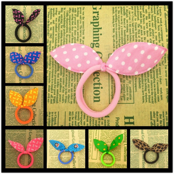 2015 New 10pcs 45mm Super Cute Rabbit Ears Hair Holders Hair Accessories Child Girl Women Print Point Rubber Bands(Random Color)