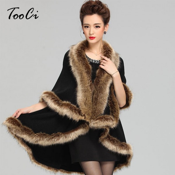 2015 New Fashion Cashmere Imitation Fox Fur Coat  Cardigan Women Poncho  Knitted Sweater Lady Scarves Free Shipping