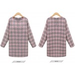 2015 New Fashion Winter women dress round neck long-sleeved plaid was thin loose big yards casual dress women