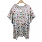 2015 New Style Cartoon Owl Printed Women's T-shirts/Brand Summer Oversize Short Sleeve T-shirts Women/Casual Women Clothing 5XL