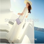 2015 Summer New Arrival Ladies dress white slit neckline beading lace chiffon one-piece dress bohemia Women dress beach dress