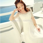 2015 Summer New Arrival Ladies dress white slit neckline beading lace chiffon one-piece dress bohemia Women dress beach dress