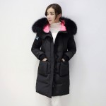 2015 Winter Real Fur Trim Down Black Jacket  Women's Monster Eyes Duck Down Parkas Women Warm Slim Long Coat  1512 Free Shipping