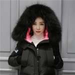 2015 Winter Real Fur Trim Down Black Jacket  Women's Monster Eyes Duck Down Parkas Women Warm Slim Long Coat  1512 Free Shipping