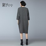 2015 Women's Dresses European Style Casual Winter Thick Cotton Black Gray Plus Size Knee-Length Dress vestidos (R.Melody DS0158)