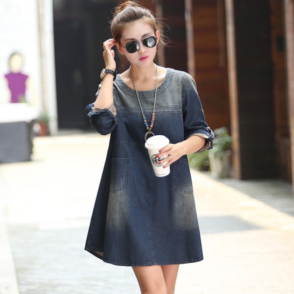 2015 new autumn denim dress female large size long sleeve women Jeans dress