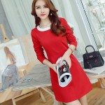 2015 o-neck dresses women's patchwork one-piece dress fashion solid color long-sleeve basic cloth Plus Size JX297