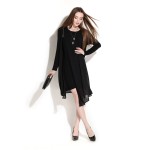 2015European Women Long Sleeve Chiffon Dress irregular hem spring large size oblique zipper asymmetrical faux two vestidos XXXXL