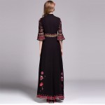 2016  Autumn Women Long Dress Long Half Flare Sleeve Ethnic Print Floor Length Maxi Vintage Bow Long Dress 