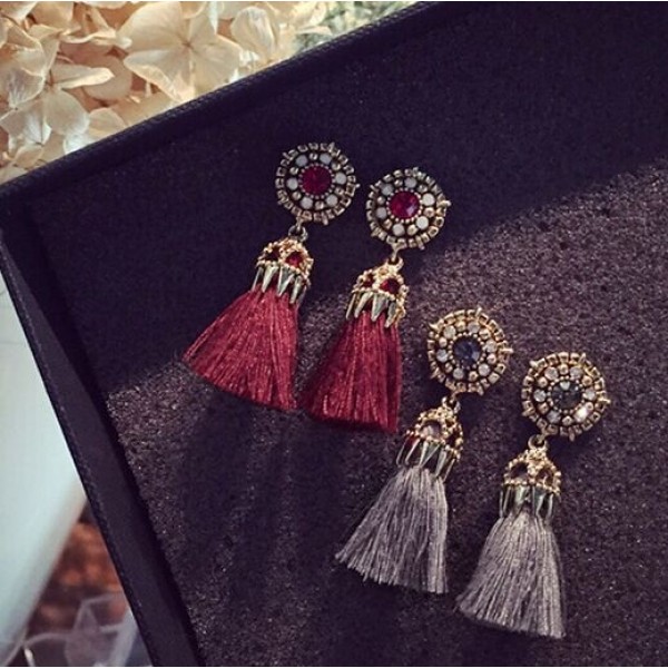 2016  Fashion Vintage Earrings For Women Jewelry Bright Brick Earrings  Flower Ancient Long Tassel Drop Earrings Dangle  Brincos