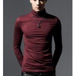 2016 Autumn And spring New Clothes Men's Solid Color Bottoming Shirt Slim Stretch Lycra Cotton Long-Sleeved High-Necked T-Shirt