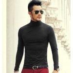 2016 Autumn And spring New Clothes Men's Solid Color Bottoming Shirt Slim Stretch Lycra Cotton Long-Sleeved High-Necked T-Shirt