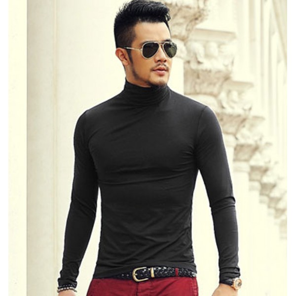 2016 Autumn And spring New Clothes Men's Solid Color Bottoming Shirt Slim Stretch Lycra Cotton Long-Sleeved High-Necked T-Shirt