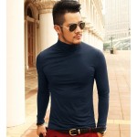 2016 Autumn And spring New Clothes Men's Solid Color Bottoming Shirt Slim Stretch Lycra Cotton Long-Sleeved High-Necked T-Shirt