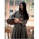 2016 Autumn Linen Robe women Original design cloth hemp color personality omen dress Women Casual flax Mori dresses Plus Size