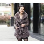 2016 Autumn and Winter Women's Genuine Real Sheepskin Leather Coat with Fox Fur Collar Female Slim Outerwear VF0058