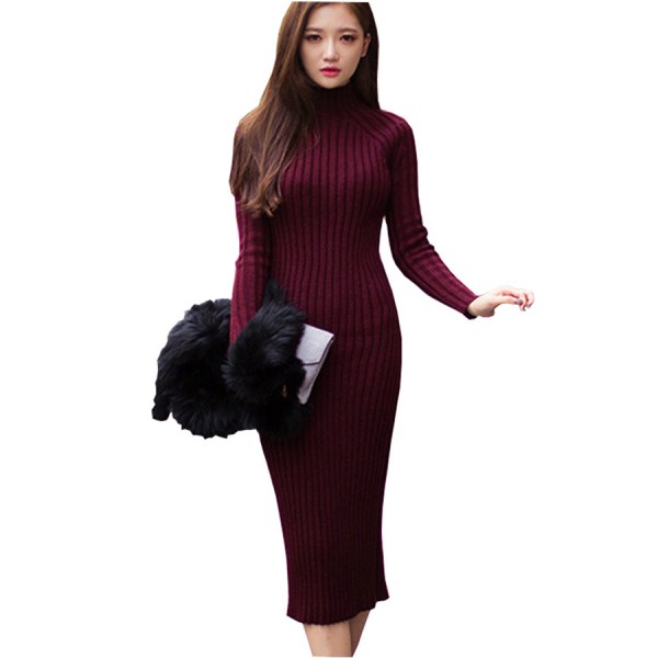 2016 Autumn/Winter Women Clothes  Elegant Turtlenecked Coarse Needle Knitting  Stretch Long Sheath Women Casual Dress