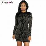 2016 Clubwear Sexy Mini Dresses Vintage Black/White Studded Long Sleeves Bodycon Dress For Women LC22667 Vestido De Festa