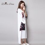 2016 Elegant Shirt Dresses Women's Long Shirt Dresses Chinese Floral Pocket Short Sleeve Maxi White Dresses(BelineRosa BR0002)