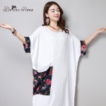 2016 Elegant Shirt Dresses Women's Long Shirt Dresses Chinese Floral Pocket Short Sleeve Maxi White Dresses(BelineRosa BR0002)