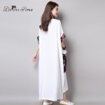 2016 Elegant Shirt Dresses Women's Long Shirt Dresses Chinese Floral Pocket Short Sleeve Maxi White Dresses(BelineRosa BR0002)