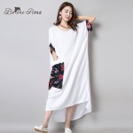 2016 Elegant Shirt Dresses Women's Long Shirt Dresses Chinese Floral Pocket Short Sleeve Maxi White Dresses(BelineRosa BR0002)