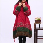 2016 Ethnic Coat Warm Women's Jacket Cotton-padded Clothes Plus Size Tops Heaps Collar Fashion Outerwear Long Jacket Nice Parkas