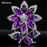 2016 Fashion Brand Brooch Jewelry High Quality Brooch Bridal Wedding Purple Crystal Rhinestone Party Brooch for Women