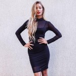 2016 Fashion Women high quality sexy black mesh turtleneck see through autumn bodycon sexy Mini two piece Dress dresses Vestido